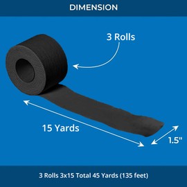 Athletic Tape – 3 Adhesive Rolls-1.5" x 15 Yards per roll -No-Sticky Residue – Black Medical Tape - Sport Tape -Skin Friendly Athletic Tape for Athletes, Coaches, Amateurs (Black - 45 Yards)