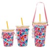 3PC Reusable Neoprene Iced Coffee Sleeve with Strap & Charms