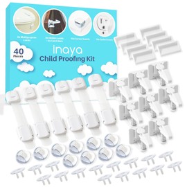 Inaya Kit Completo de Protección para Bebés - Cerraduras Ocultas de Seguridad Infantil para Gabinetes y Cajones, Cerrojos de Seguridad Ajustables, Protectores de Esquinas y Cubiertas de Enchufes