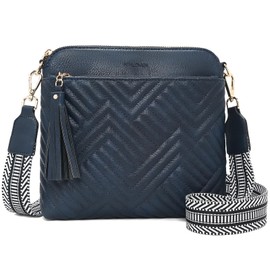 FOXLOVER Quilted Crossbody Bags for Women Soft Leather Purses Lightweight Shoulder Handbags,with Wide Strap