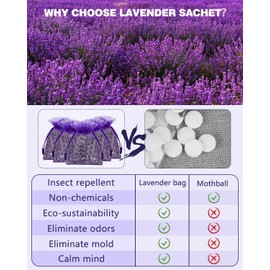 26 Pack French Lavender Sachet Bags, 100% Natural French Potpourri Dried Lavender Sachets for Drawers and Closets, Strong Smell Fragrance Fresh Scents Home