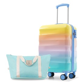 Merax PC+ABS 20" Carry-On Luggage Set with Detachable Makeup Case Compact & Flight Approved, Rainbow