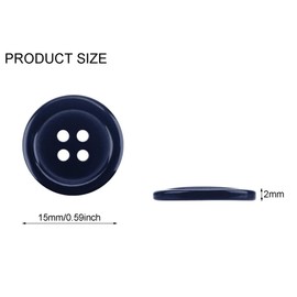 Pack of 12 Dark Blue Sew on 15mm Round Buttons Flat 4 Holes 24L (Dark Blue, 15mm-12Pcs)