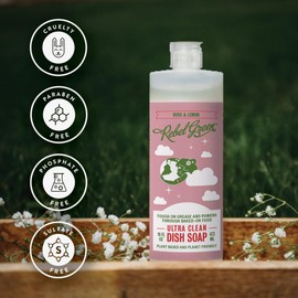 Rebel Green Super Deluxe Dish Soap - Natural Dishwashing Soap - Liquid Dish Detergent - Sustainable Dish Liquid Scented with Rose & Lemon - (16 oz Bottles, 2 Pack)