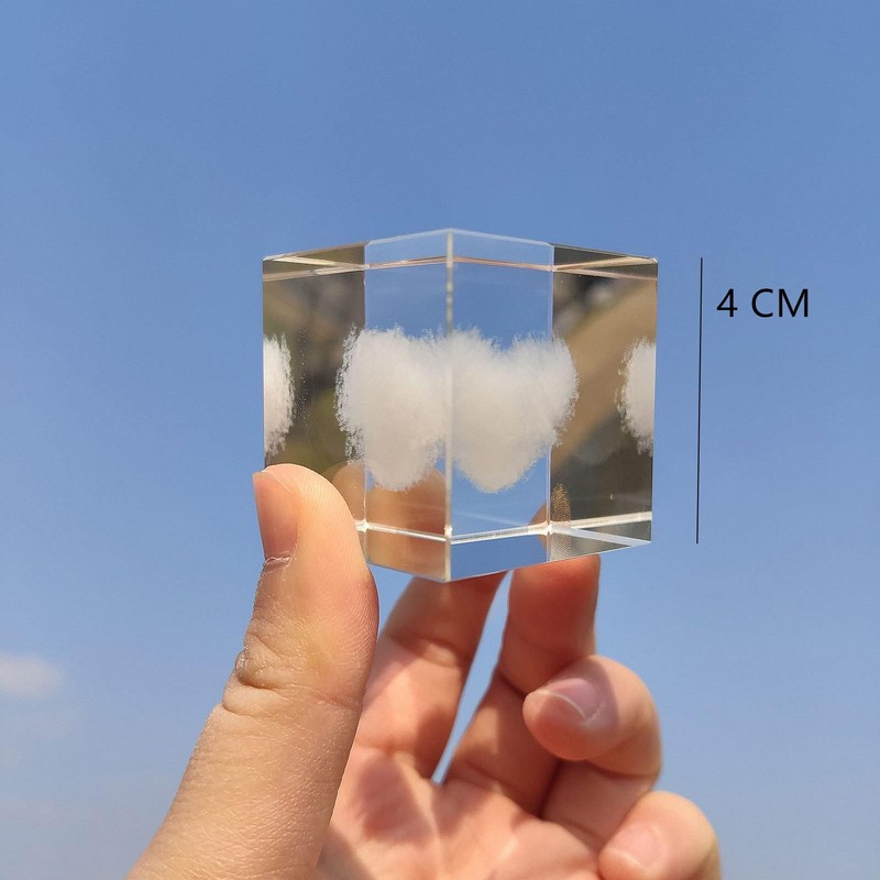 Crrezhai 3D Crystal Heart Cloud Cube 4CM Small Glass Paperweight