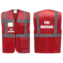 Brook Hi Vis UK Fire Marshal Premium Red Zipped Hi Vis Vest - High Visibility Safety Waistcoat with Reflective Bands, Company Compliance and Event Staff, Alpha, M, Regular, Regular, Red