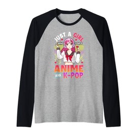K-Pop and Anime Girl Techno Korean Music Headphones Crop Top Raglan Baseball Tee