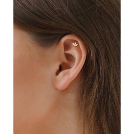 COCHARM 14K Yellow Gold Cartilage Earring Stud Flat Back 16g Flower Helix Piercing 14K Real Gold Conch Piercing Jewelry Gold 14K Threadless Cartilage Jewelry