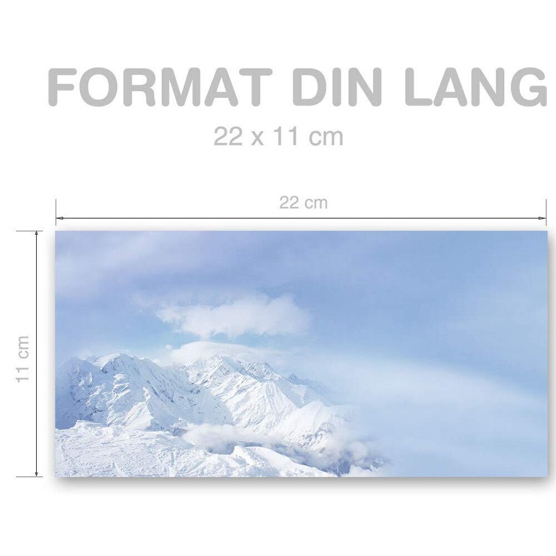 25 Envelopes (Without Window) Winter Motif, Mountains in the Snow