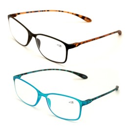 V.W.E. 2 or 3 Pairs Rectangular Lightweight Flexible Temple Readers - Colorful Reading Glasses