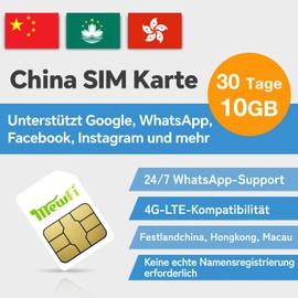 China SIM Card - Only Data for Mainland China, Hong Kong & Macau - Use Google, Instagram, Twitter, Whatsapp - Activation 2 Days Before Departure