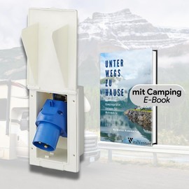 Carbest CEE Socket 16a White - Rectangular, IP44, 240 V, 3-Pole, Hinged Lid, Built-in Plug for Outdoor Use, Power Socket, Caravan Accessories, Camper Accessories