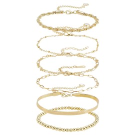 PH PandaHall 6 Styles 14K Gold Plated Bracelets Stackable Bracelets Paperclip Bracelet Rope Chain Bracelets Beaded Bracelet Layered Bracelet for Women Jewellery Gifts Adjustable 16-19cm