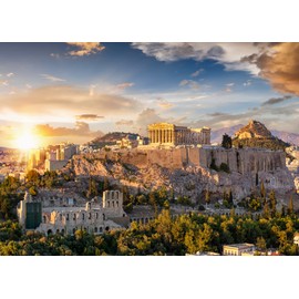 Loccor 7x5ft Fabric Greek Backdrop Acropolis of Athens Sunset Ancient Greece Parthenon Temple Ruin Site Buliding Photography Background for Mythology Birthday Theme Party Decorations Photo Booth Props