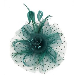 LATRAT Mesh Headwear, Vintage Feather Bowler Hat with Mesh Flower Heart Hairpiece for Women Girls, Peacock Green