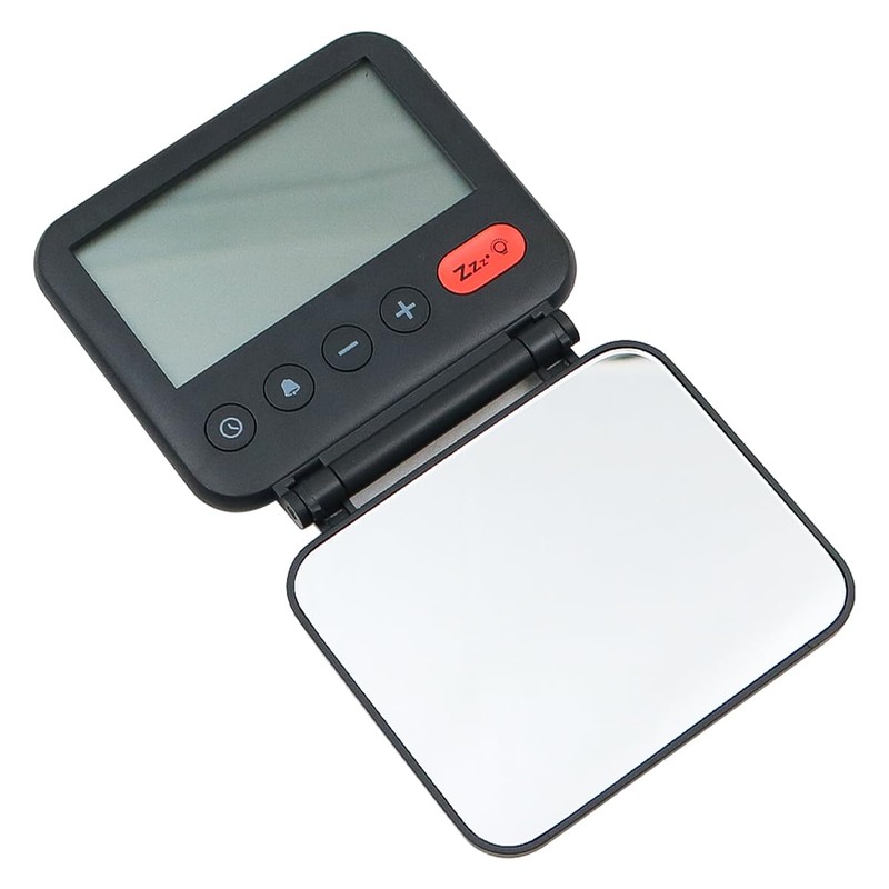 POFET 2-Level Backlight Folding Cover Travel Alarm Clock Calendar Temperature