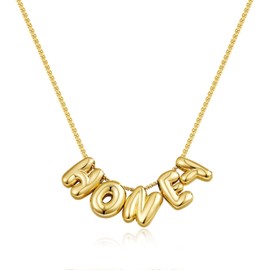 KissYan Love Necklace, 14K Gold Plated Bubble Letter Pendant Necklace for Women, Fashion Jewelry Gift for Birthday Mother's Day (HONEY)