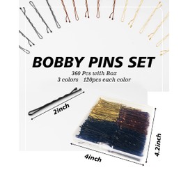 Bobby Pin, 360 Pcs Bobby Pins, 2 Inch Premium Bobby Pins Black, Brown and Blonde, Secure Hold Bobby Pins with Store Box, Hair Pins for Women and Girls