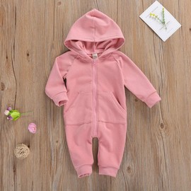 Seyurigaoka Baby Boys Girls Jumpsuit Hoodie Romper Zipper Long Sleeve One Piece Outfits Fall Winter Warm Clothes for Unisex (Pink, 12-18 Months)