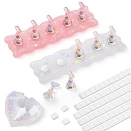 AstraGlam Nagelständer Set 2 Stück mit Herzförmiger Basis und 96 Klebepads, Magnetischer Nagelhalter für Nägel Selber Machen, Acryl Nägel, Nageldesign Tisch, Nail Tools