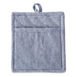 DII 100% Cotton Solid Chambray Kitchen Set, Potholders, Blue, 2 Piece