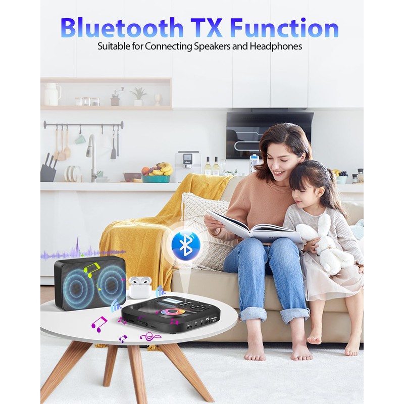 Erasiny Bluetooth CD Player Portable with FM Transmitter and Dual