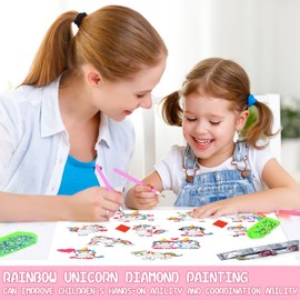 Lithyc Pack of 12 diamond paintings for children, diamond painting unicorn, DIY unicorn, 5D diamond painting for children, 5D diamond painting unicorn, suitable for children aged 6, 7, 8, 9, 10, 11,