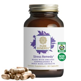 PURE SYNERGY Stress Remedy | Stress Relief Supplement with Ashwagandha | Organic Adaptogen Support from Rhodiola, Lemon Balm, and Holy Basil | for Stress, Adrenal Health, and Mood (60 Capsules)