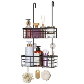 HapiRm Hanging Shower Caddy Organizer - No Drilling Shower Organizer with Hooks, Rustproof & Waterproof 304 Stainless Steel Shower Shelves for Bathroom - Black