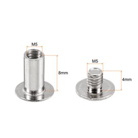 HARFINGTON 40 Sets Chicago Screws Leather Rivets, M5 3/16-Inch Belt Binding Metal Screws for Leathercraft, Bag, Shoes, Purse, Bookbinding, Silver, M5x8mm