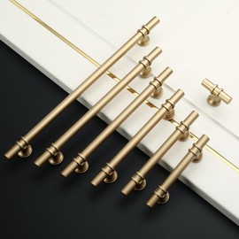 Amerdeco 10 Pack Brushed Gold Cabinet Knobs 2 Inch T Bar Cabinet Pulls Kitchen Cabinet Handles Cabinets Hardware Drawer Pulls AM002