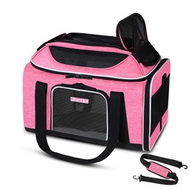 Petskd Top-Expandable Pet Carrier 17x11x9.5 Inches Alaska Airline Approved, Soft-Sided Carrier for Small Cats and Dogs with Locking Safety Zippers and Anti-Scratch Mesh(Pink)