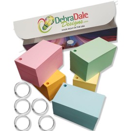 1,100 blank flashcards with rings 2" x 3-1/2" 5 colors, storage box. Ideal for students, teachers, note-taking, and language learning. Made in USA