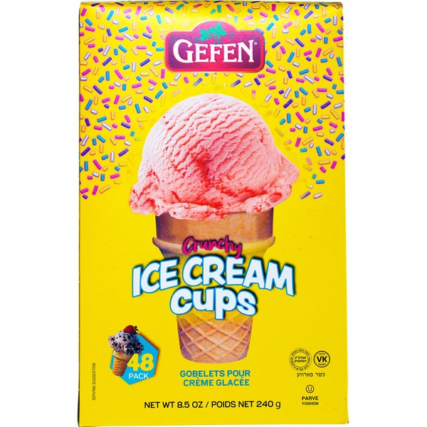 Gefen Ice Cream Cone Cups, (48 Cups) | Crunchy & Delicious | Sugar Free | Unsweetened | Great for Parties
