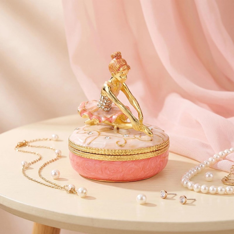 FASSLINO Ballet Girl Trinket Box Hinged Enameled Hand-Painted Figurine Ornaments