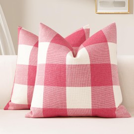OTOSTAR Set of 2 Classic Buffalo Check Plaid Throw Pillow Covers 24x24 Inch Soft Solid Decorative Pillow Covers Cushion Case Couch Pillowcases for Home Farmhouse Sofa Bed Decor (Pink)