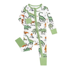 JiAmy Baby Viscose Bamboo Pajamas Footless, Infant Boys Girls Zipper One Piece Romper, Pjs Sleep Clothes for Kids 6-9 Months Green Dinosaur