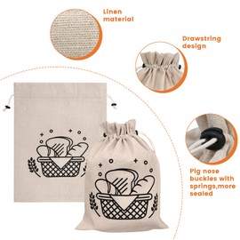 SNAIL GARDEN 2 Pack Bread Freezer Bags, Reusable Linen Bags for Sourdough Storage,TPU Inner,with 2 Pack Moisture Absorbers Bags,Bread Bag for Bread to Keep Fresh,Food Bags for Homemade Bread Storage