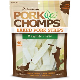 Pork Chomps Baked Pork Skin Dog Chews, 4-inch strips, 10oz Bag