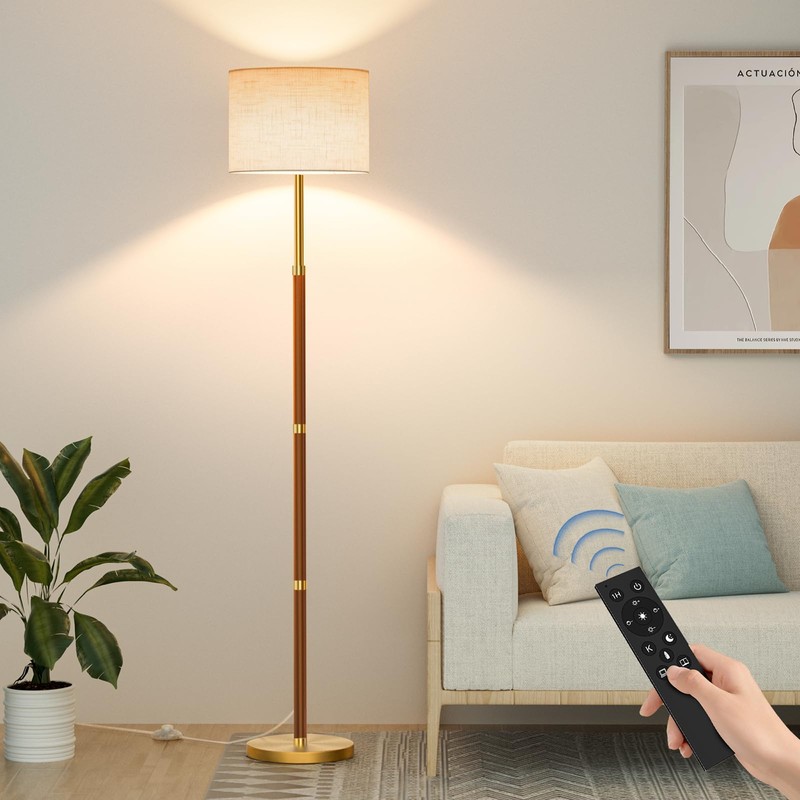 SIBRILLE 62" Mid Century Modern Wood Floor Lamp with Remote