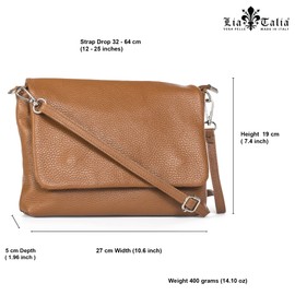 LiaTalia Womens Cross-Body Messenger Style Real Leather Adjustable Shoulder Strap Bag - Jules (Black)