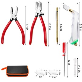 Okllen 9Pcs Glass Running Breaking Pliers and Glass Cutter Kit, Breaker Grozer Pliers with Curved Jaws, Glass Cutting Tools for Stained Glass, Mosaics, Tile, Fusing, Breaking