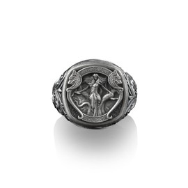 BySilverStone Jewelry - Mara The Viking Valkyrie Square Signet Ring, Norse Mythology Lover, Sterling Silver Pinky Rings for Women, Mens Rings, Chunky Biker Ring