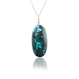 AURA GEMS Natural Shattuckite Crystals Pendant Necklace, Chakra Energy Healing Gemstone, Real Crystal, Birthstone, Beautiful Women Simple Jewelry, Silver Plated Jewelry 18 inch