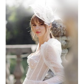 Z&X Sinamay Fascinator Pillbox Hats for Women Feather Flower Church Derby Headband Clip Wedding Tea Party Hat White