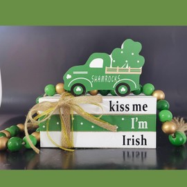 St.Patrick's Day Tiered Tray Decor St.Patrick's Wooden Books Bundle St.Patrick's Truck & Bead String Sign Love Table Block Rustic St.Patrick's Day Accessories for Home Bookshelf (St.Patrick's Day)