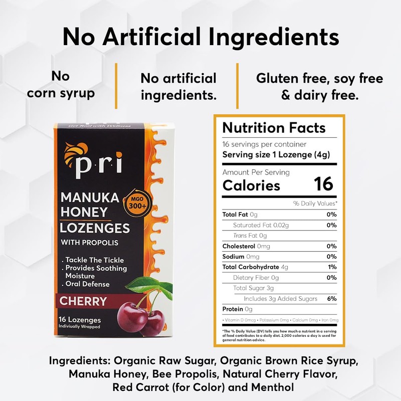 P.R.I Manuka Honey Lozenges with Propolis, Soothing Cough and Throat