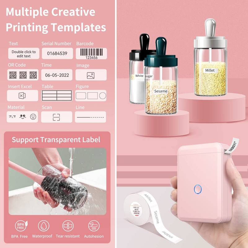 JADENS Label Maker Machine with Tape, Portable Bluetooth Label Printer