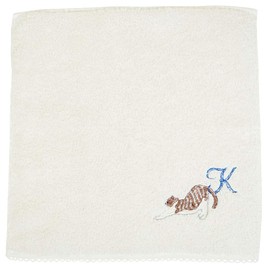 Imabari Towel Initial Handkerchief Cat Embroidered Handkerchief Towel 25 x 25 cm 100% Cotton (Initial K)