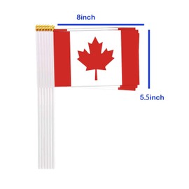 50 Packs Small Canada Flags on Handheld Stick，Miniature Canadian Flag for Outside,4x6 Inch Mini Hand Held Banner with Golden Topper,Patriotic Decorations